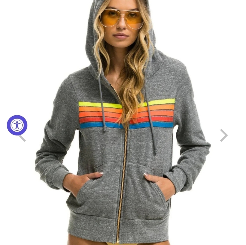 Aviator Nation 5 stripe hoody in heather gray